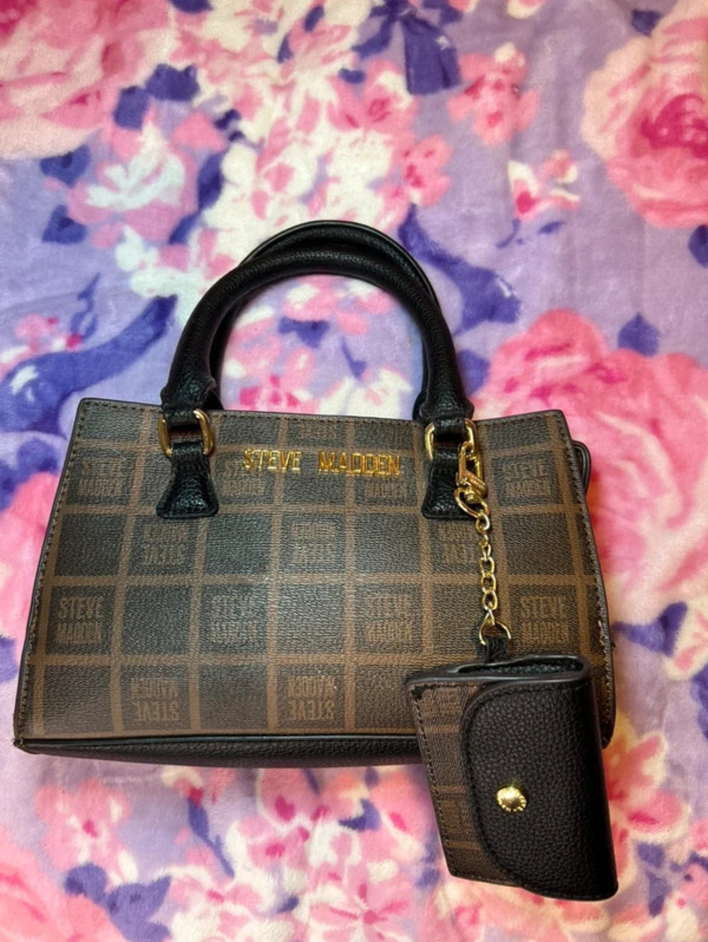 Steve Madden Brown Check Mini Satchel Crossbody Bag